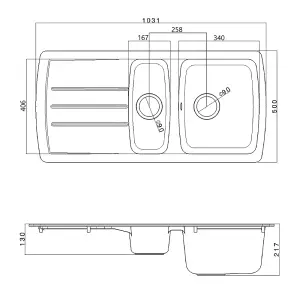 Astini Harrison 1.5 Bowl Black Composite Synthetic Kitchen Sink & Waste