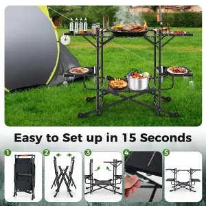 Costway Camping Kitchen Table Folding Outdoor Cooking Station w/ Aluminum Tabletop