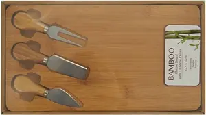 Bamboo Cheese Board With 3 Cheese Knives - Brown