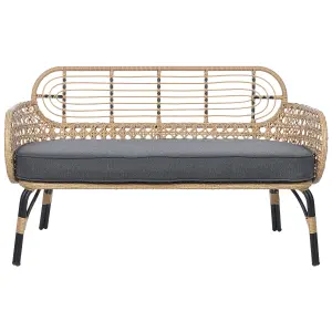 Garden Bench with Cushion PRATELLO PE Rattan Natural