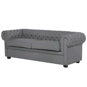 3 Seater Leather Sofa Grey CHESTERFIELD