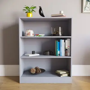 Vida Designs Cambridge Grey 3 Tier Low Bookcase Freestanding Shelving Unit (H)750mm (W)600mm (D)240mm