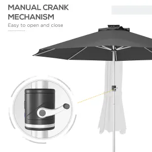 Outsunny Solar Patio Garden Parasol with Lights for Outdebor, Charcoal Grey