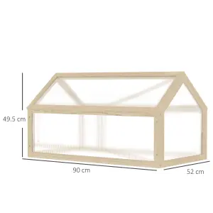 Outsunny Wooden Cold Frame Greenhouse Garden Polycarbonate Grow House, Natural