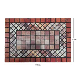 Nicoman Elegant Tile Mat Barrier Doormat Eco-Friendly Scrape and Non-Slip Indoor/Outdoor Door Mat, Rectangular 90x60cm, Red Border