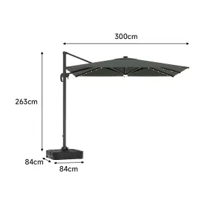 Dark Grey Garden Square Cantilever Parasol with Solar-Powered LED Lights