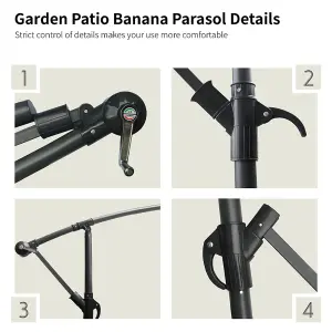 SunDaze 3M Coffee Cantilever Garden Banana Parasol with Adjustable Crank Patio Shade