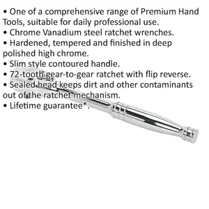 Premium 72-Tooth Dust-Free Ratchet Wrench - 3/8 Inch Drive with Flip Reverse Mechanism