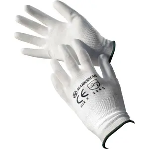 12 Pairs White Work Gloves Mechanic Builders Safety Nylon Construction Pu Coated