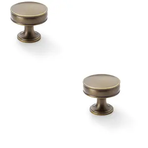 2 PACK - Round Fluted Door Knob - 38mm Diameter Antique Brass Retro Cupboard Pull Handle