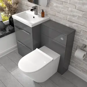 Nes Home 2 Drawers Grey Basin Vanity, WC Unit & Rimless Toilet