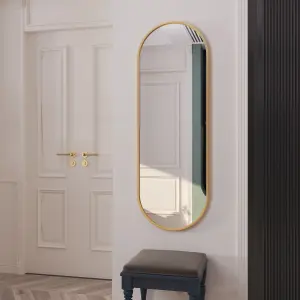 Jobu Home - Emi, Gold Metal Runway Oval Mirror - 120cm x 40cm