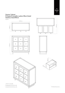 9 Drawer Crocodile Leather Effect Cabinet, Modern Drawer Chest, Mirrored Glass Storage Chest for Living Room