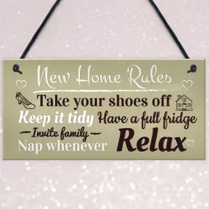 Red Ocean New House Rules Novelty Wall Plaque Shabby Chic Home Decor Kitchen Sign Friendship Gift