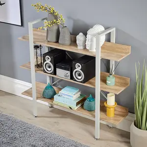 Home Source Urban Wide 3 Tier Bookcase Shelving Storage Unit White and Oak Effect