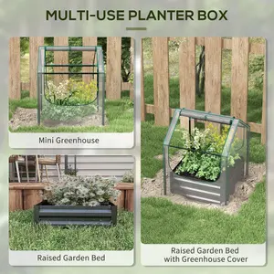 Outsunny Raised Garden Bed Planter Box with Greenhouse, Clear and Dark Grey