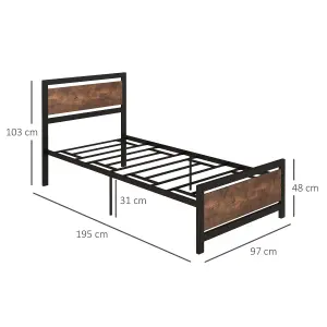 HOMCOM Single Size Metal Bed Frame w/ Headboard & Footboard, 97x195x103cm