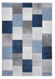 Grey/Blue Geometric Modern Machine Made Easy to Clean Rug for Living Room Bedroom and Dining Room-200cm X 290cm