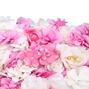 Artificial Flower Wall Backdrop Panel, 60cm x 40cm, White, Pink &Ivory