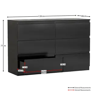 Vida Designs Denver Black 6 Drawer Chest (H)770mm (W)1200mm (D)400mm