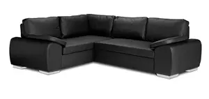 NEW CORNER SOFA BED WITH STORAGE ENZO LEFT BLACK FAUX LEATHER