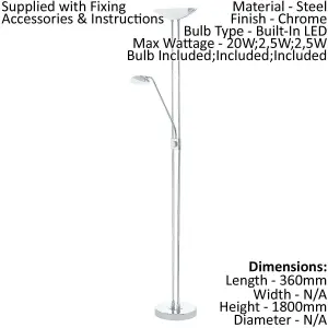 Floor Lamp Light Colour Chrome Shade White Satined Glass Bulb LED 20W 2.5W 2.5W