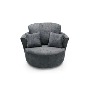 Harriet Crushed Chenille Swivel Chair in Dark Grey