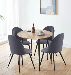 Hallowood Furniture Cullompton Round Dining Table 90cm with 4 Dark Grey Curved Back Fabric Chairs