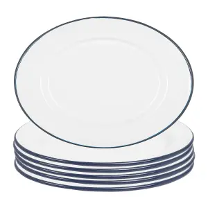 Argon Tableware White Enamel Serving Platters - 30.5cm x 22.5cm - Blue - Pack of 6