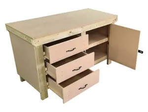 Wooden MDF top workbench, tool cabinet with lockable cupboard (V.3) (H-90cm, D-70cm, L-120cm) double shelf