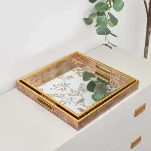 Melody Maison Gold Printed Mirrored Tray - Large - 37cm x 37cm