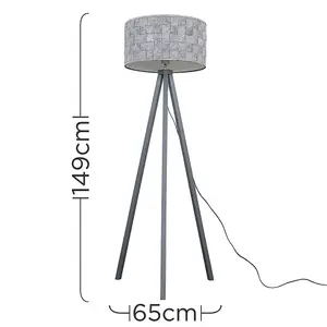 ValueLights Barbro Modern Grey Wood Tripod Floor Lamp with Grey Felt Drum Shade - Includes 6w LED Bulb 3000K Warm White