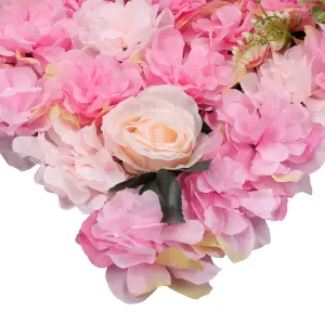 Artificial Flower Wall Backdrop Panel, 60cm x 40cm, Rose Pink with Leaves