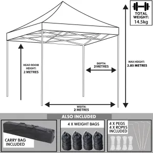 Dellonda Premium 2x2m Pop-Up Gazebo Water Resistant Carry Bag Stakes Weight Bags