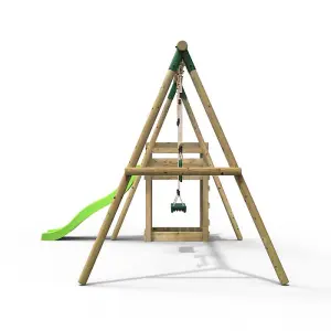 Rebo Wooden Swing Set plus Deck & Slide - Janus Green