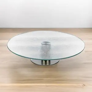 URBNLIVING 30cm Diameter Glass & Metal Lazy Susan Footed Pastry Serving Plate Rotating Dish Food