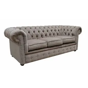 Chesterfield Handmade 3 Seater Sofa Settee Pimlico Mink Brown Fabric In Classic Style