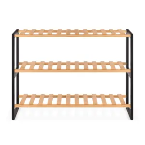 Woodluv 3 Tier Natural Bamboo Shoe Rack Stand Shelf Shelving Hallway, Bedroom, Bathroom, Living Room Organizer, 70x26x55(H) cm