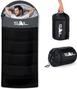 SAIL XL Sleeping Bag Extra Wide for Big & Tall Person 3-4 Season - Black