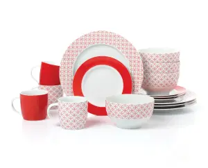 16pc Geo Red & White Dinner Set