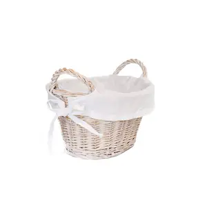 Hand Woven Wicker Laundry Basket with Handles Whitewash / Small (18 cm x 34 cm x 26 cm)