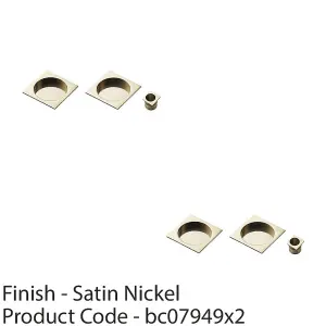 2 PACK - 30mm Sliding Door Rose & 2x 53mm Square Flush Finger Pulls - Satin Nickel