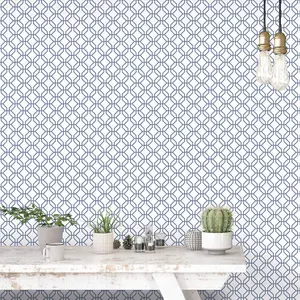 Galerie Secret Garden White/Blue Octogonal Trellis Wallpaper Roll