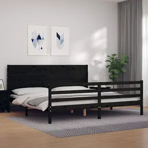 Berkfield Bed Frame with Headboard Black 200x200 cm Solid Wood