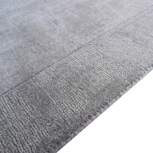 Handloom Plain Carved Border Wool Runner Rugs in Grey - 60x300cm