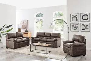 Oxford Bonded Faux Leather Three Seater Sofa Suite - Chocolate Brown