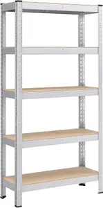 SONGMICS Storage Shelving, 5-Tier Steel Rack, Storage Organiser, Boltless Setup, Perfect for Garage or Shed, Silver