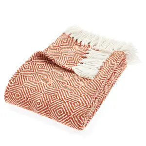 Woven Indoor Outdoor Washable Diamond Cuddly Throw Rust - 130cm x 180cm