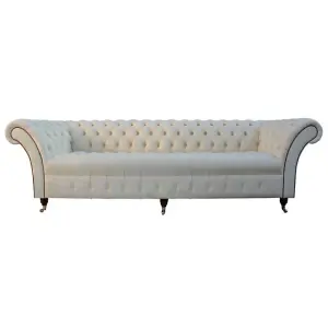 Chesterfield 4 Seater Cream Leather Buttoned Seat Sofa In Balmoral Style