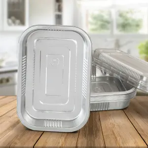 10 Pk Coppice Strong Aluminium Foil Oven Tray with Plastic Lid 20 x 13 x 3cm. Freezer, Microwave & Oven Safe